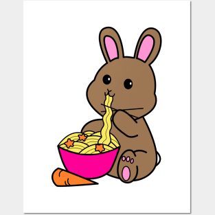 Chibi Bunny Eating Carrot Ramen Posters and Art